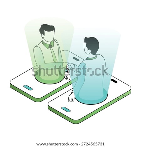 An isometric style illustration showing remote collaboration