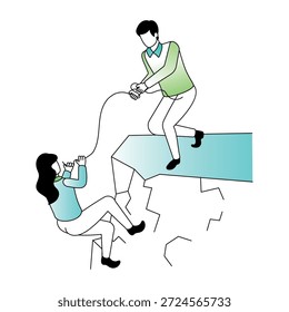 Una ilustración de estilo isométrico que muestra el trabajo en equipo