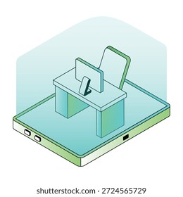 Una ilustración de estilo isométrico que muestra una oficina virtual