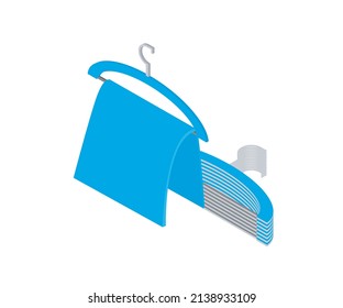 Isometric style illustration of a towels in the hangers