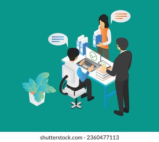 ilustración de estilo isométrico de un equipo de trabajo