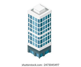 Isometric style modern building for urban environment vector illustration isolated on white background