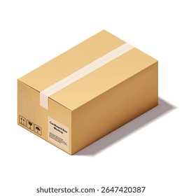Estilo isométrico de retângulo caixa de papelão empacotamento maquete isolado no fundo branco, papel marrom embalagem pacote objeto modelo vetor ilustração