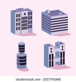 estilo isométrico cuatro edificios