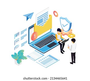 Isometric style smartphone app security illustration
