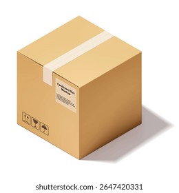 Estilo isométrico de caixa de papelão quadrada maquete de embalagem isolado no fundo branco, papel marrom pacote pacote pacote objeto modelo vetor ilustração
