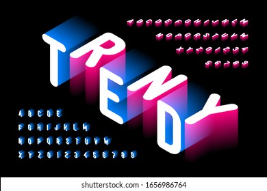 Isometric Style Trendy 3d Font, Three Dimensional Alphabet, Letters And Numbers Vector Illustration