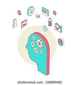 isometric style vector illustration brainstorming process concept. Big flat conceptual collection.
