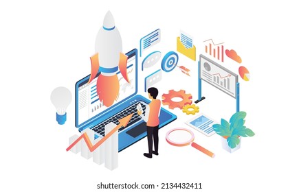 Isometric style website development illustration