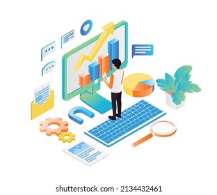 Isometric style website development illustration
