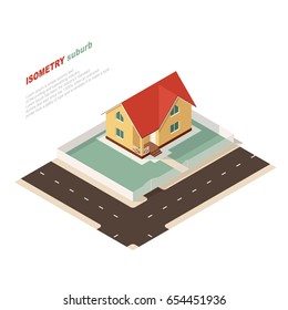 Isometric suburb house with lawn. Vector illustration