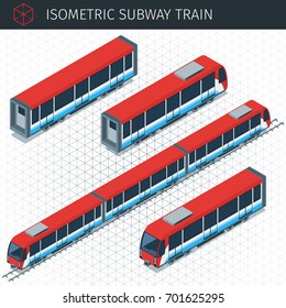 Isometric Subway Train. 3d Vector Transport Icon. Highly Detailed Vector Illustration