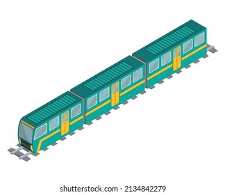 Isometric subway train concept. Underground public transport, rail vehicle, urban travel concept. Banner vector template. High speed inter-city commuter train. Public electric transport