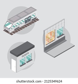 Isometric Subway Train Set Icons