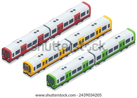 Isometric Subway underground train. High quality city transport. People Passangers In Subway. Commuting passengers. Subway train collection. Vehicles designed to carry large numbers of passengers.