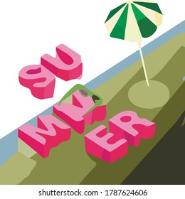 Isometric summer concept, vector illustration