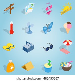 Isometric summer icons set. Universal summer icons to use for web and mobile UI, set of basic summer elements vector illustration