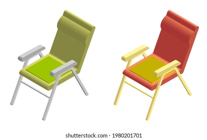 isometric summer lounger icon. Lounge chair on beach. Sunbathing by sea. 3d vector
