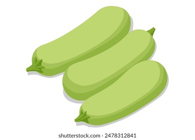 Isometric summer vegetables zucchini isolated on white background.