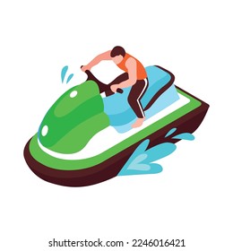 Isometric summer water sport icon with man riding waverunner 3d vector illustration