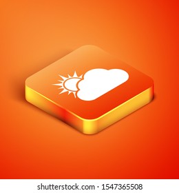 Isometric Sun and cloud weather icon isolated on orange background.  Vector Illustration