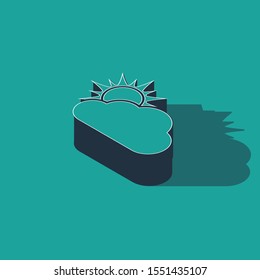 Isometric Sun and cloud weather icon isolated on green background.  Vector Illustration