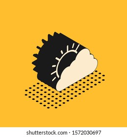 Isometric Sun and cloud weather icon isolated on yellow background.  Vector Illustration