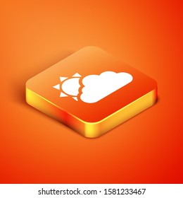 Isometric Sun and cloud weather icon isolated on orange background.  Vector Illustration