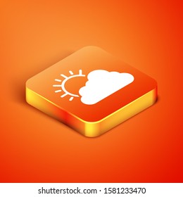 Isometric Sun and cloud weather icon isolated on orange background.  Vector Illustration
