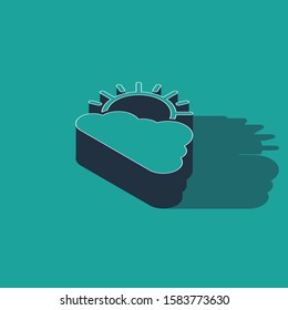Isometric Sun and cloud weather icon isolated on green background.  Vector Illustration