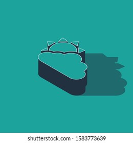 Isometric Sun and cloud weather icon isolated on green background.  Vector Illustration