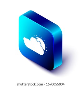 Isometric Sun and cloud weather icon isolated on white background. Blue square button. Vector Illustration
