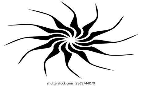 Isometric sun or flower shape silhouette isolated on white. Circular shape with petals. Clipart.