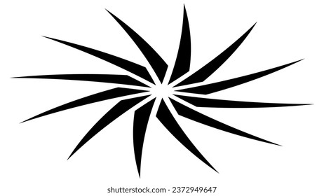 Isometric sun or flower shape silhouette isolated on white. Circular shape with petals. Vector clipart.