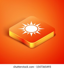 Isometric Sun icon isolated on orange background.  Vector Illustration