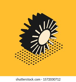 Isometric Sun icon isolated on yellow background.  Vector Illustration
