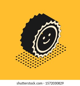 Isometric Sun icon isolated on yellow background.  Vector Illustration