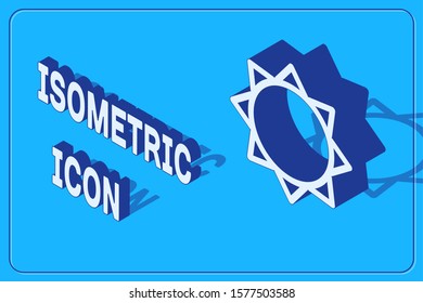 Isometric Sun icon isolated on blue background.  Vector Illustration