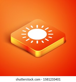 Isometric Sun icon isolated on orange background.  Vector Illustration
