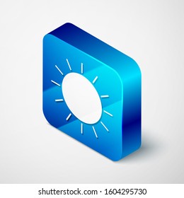 Isometric Sun icon isolated on white background. Blue square button. Vector Illustration