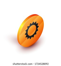 Isometric Sun icon isolated on white background. Summer symbol. Good sunny day. Orange circle button. Vector Illustration