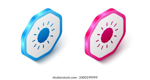 Isometric Sun icon isolated on white background. Hexagon button. Vector