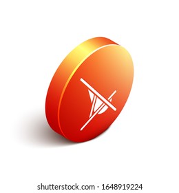 Isometric Sunbed icon isolated on white background. Orange circle button. Vector Illustration