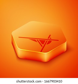 Isometric Sunbed icon isolated on orange background. Orange hexagon button. Vector Illustration