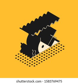 Isometric Sunken ship at the bottom of the sea icon isolated on yellow background.  Vector Illustration