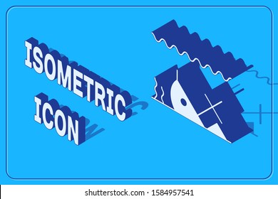 Isometric Sunken ship at the bottom of the sea icon isolated on blue background.  Vector Illustration