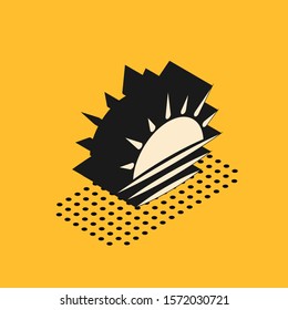 Isometric Sunset icon isolated on yellow background.  Vector Illustration