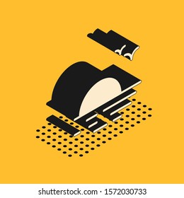 Isometric Sunset icon isolated on yellow background.  Vector Illustration