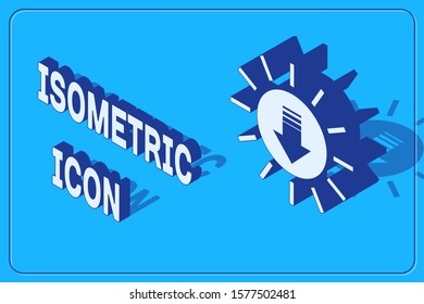 Isometric Sunset icon isolated on blue background.  Vector Illustration