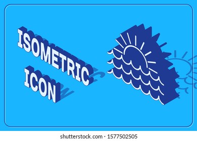 Isometric Sunset icon isolated on blue background.  Vector Illustration